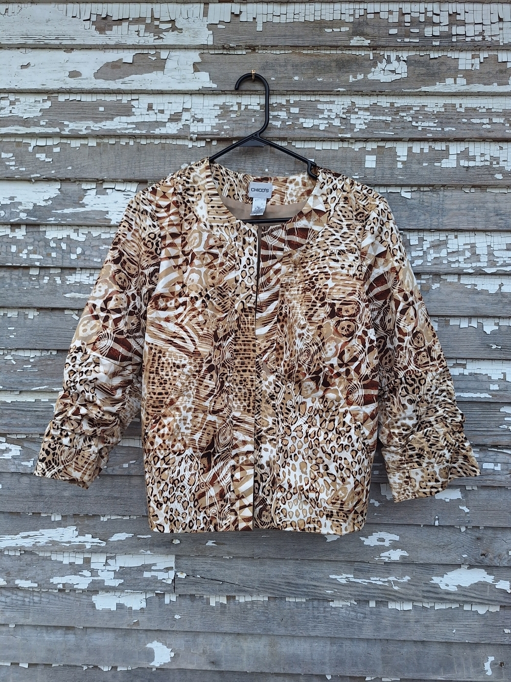 Chico's Animal Print Jacket - Brown Multi Size 1 Medium